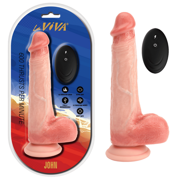 Remote Rechargeable John Vibrating Dildo Flesh