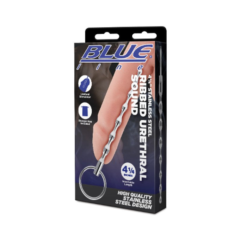 Blue Line 4.25 Inch Stainless Steel Ribbed Urethral Sound