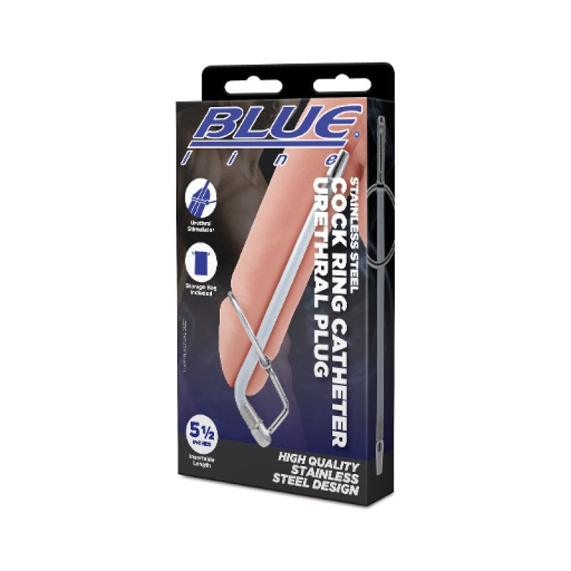 Blue Line 5.5 Inch Stainless Steel Cock Ring Catheter Urethral Plug