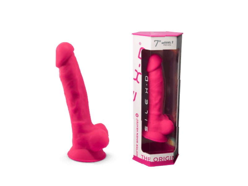 SilexD Thermo-Reactive Dual Density Silicone Suction Cup Dildo with Balls - Pink