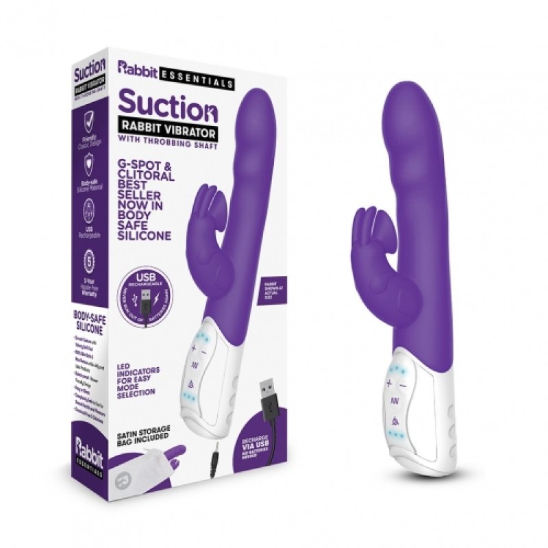 RABBIT ESSENTIALS RECHARGEABLE CLITORAL SUCTION RABBIT - PURPLE