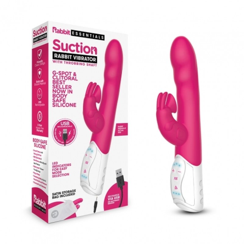 RABBIT ESSENTIALS RECHARGEABLE CLITORAL SUCTION RABBIT - HOT PINK