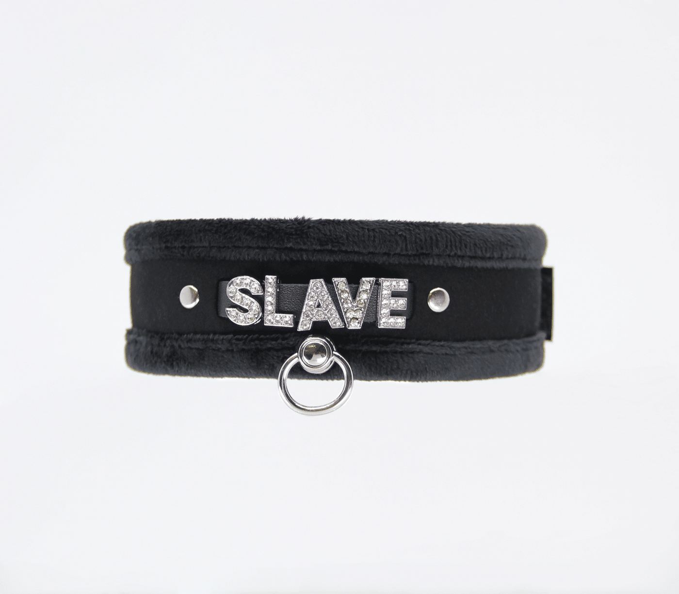 Love in Leather Black Velcro collar SLAVE diamonte