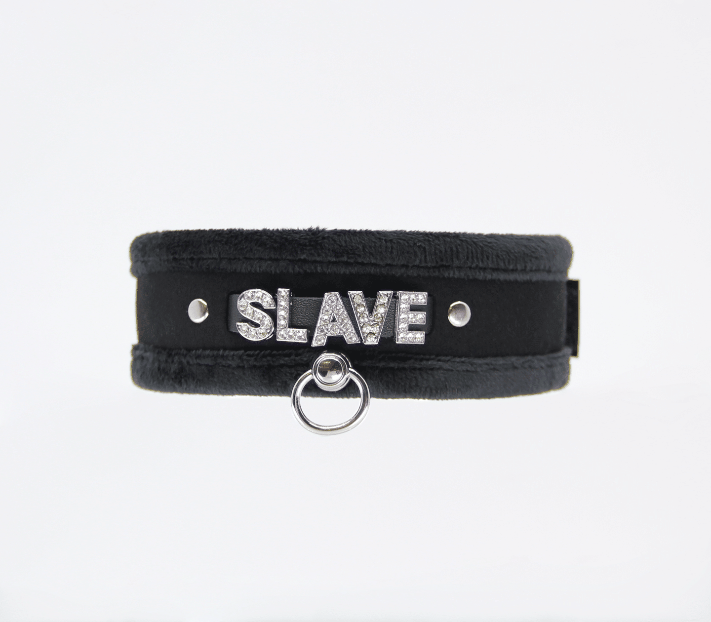 Love in Leather Black Velcro collar SLAVE diamonte