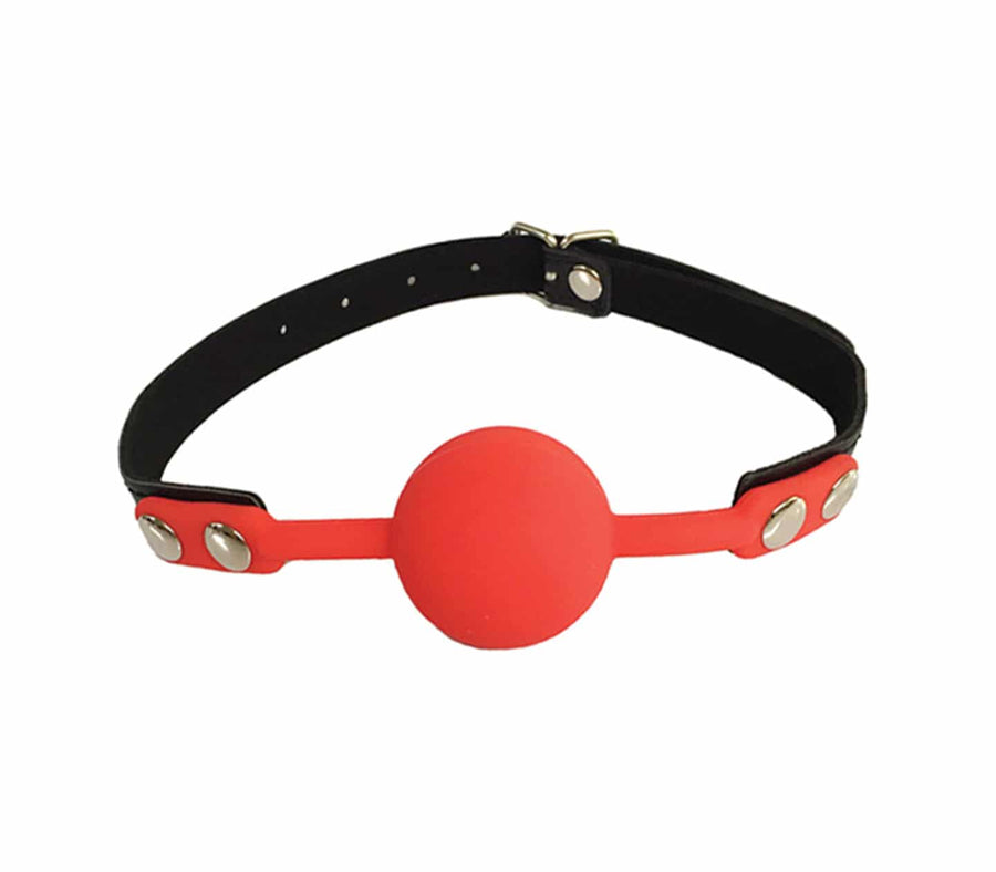 Faux Leather Ball Gag with Silicone Ball - Red - Love in Leather