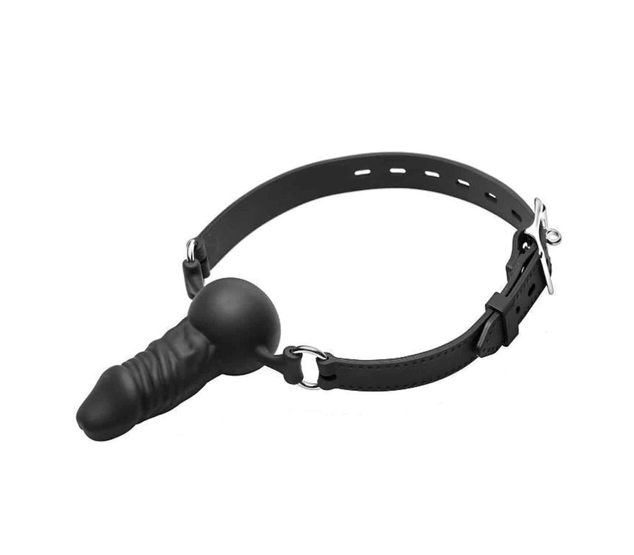 Silicone Ball Gag with Penis Plug - Black - Love in Leather
