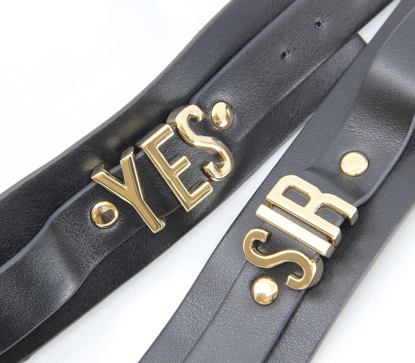 Love in Leather 'Yes Sir' Faux Leather Handcuffs – Gold