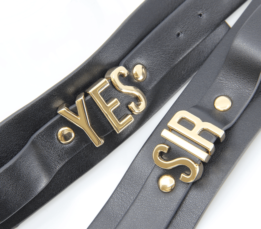 Love in Leather 'Yes Sir' Faux Leather Handcuffs – Gold