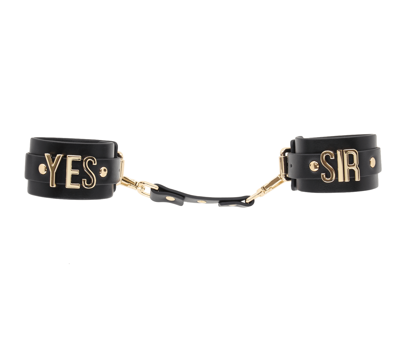 Love in Leather 'Yes Sir' Faux Leather Handcuffs – Gold