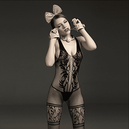 Crotchless lace design bodystocking. LIN 7098