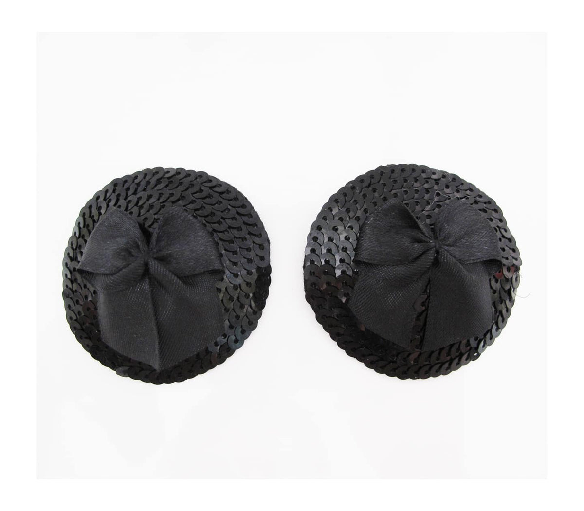 Round Black Sequin Nipple Pasties with Satin Bow