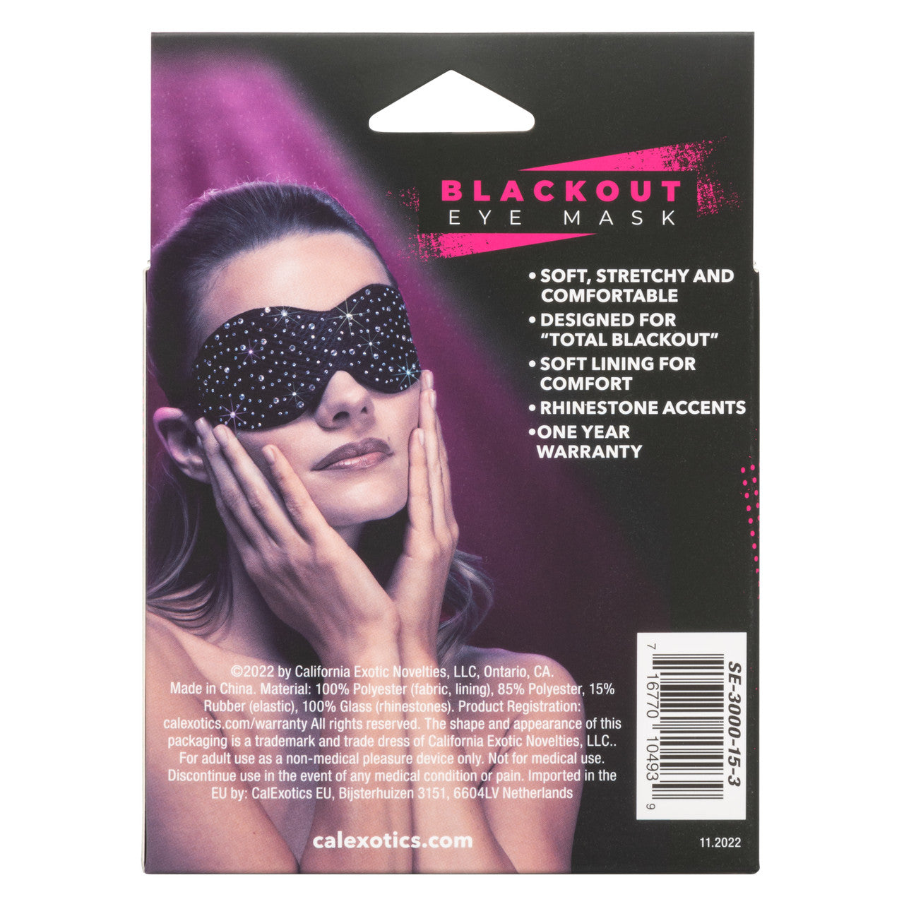 Radiance BLACKOUT EYE MASK Black Blindfold with Sparkling Rhinestone