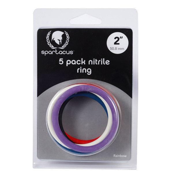 Spartacus 2 inch Nitrile Cock Ring Set Pack of 5 Rainbow