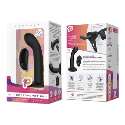 Pegasus 6 inch P-Spot G-Spot Peg Rechargeable Remote Controlled Pegging Set includes Adjustable Harness