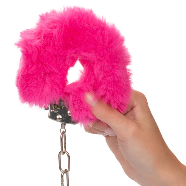 CaleXOtics ULTRA FLUFFY FURRY CUFFS Silver Metal Handcuffs with Luxurious Pink Faux Fur