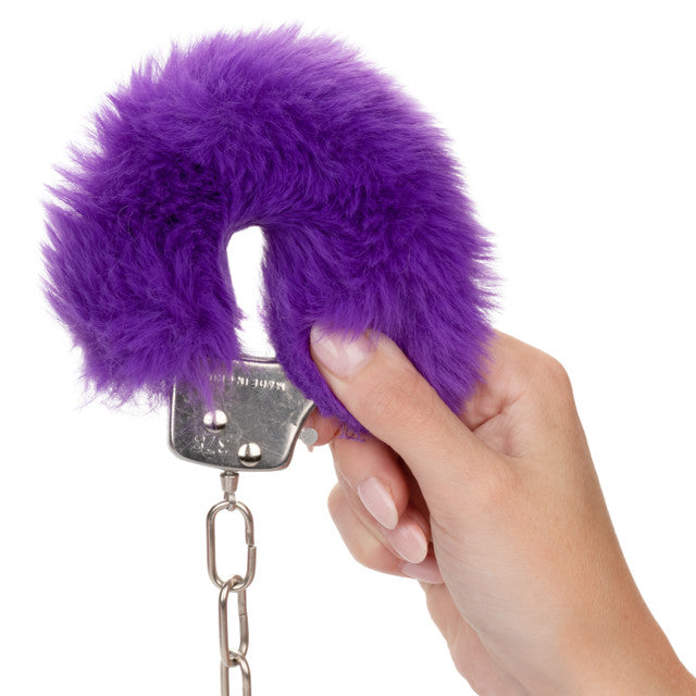 CaleXOtics ULTRA FLUFFY FURRY CUFFS Silver Metal Handcuffs with Luxurious Purple Faux Fur