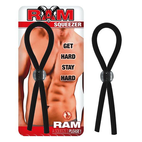 RAM Squeezer Black Cock Ring - Stretchy Penis Ring for Harder Erections