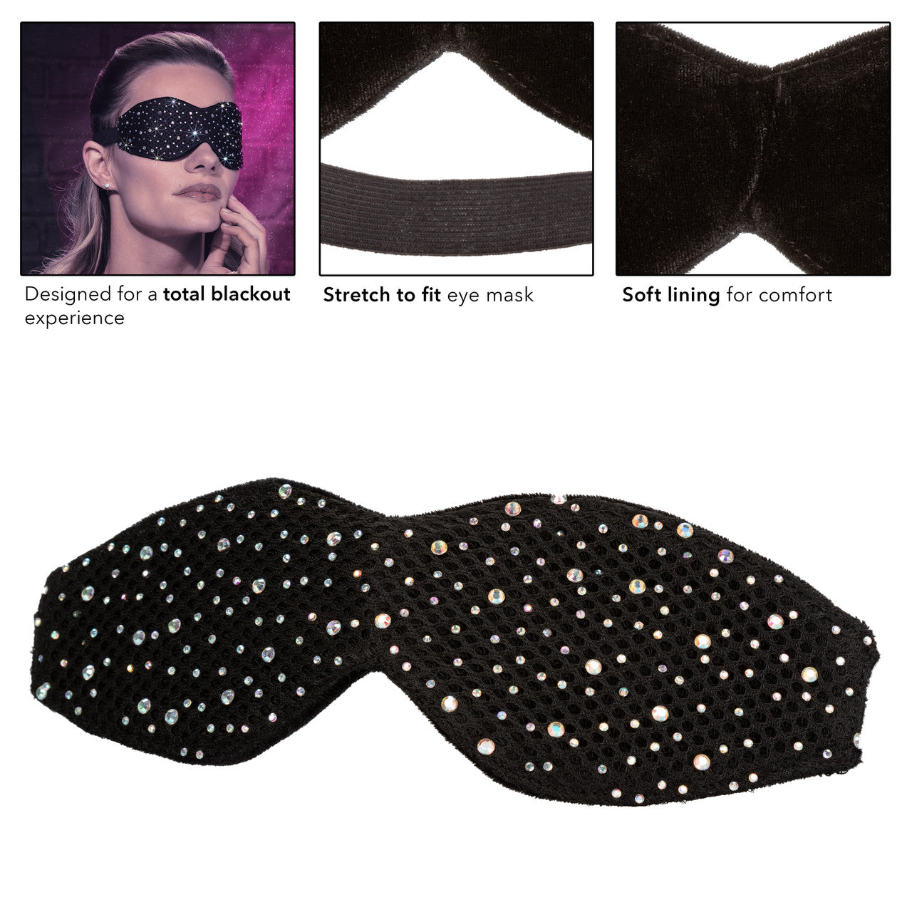 Radiance BLACKOUT EYE MASK Black Blindfold with Sparkling Rhinestone