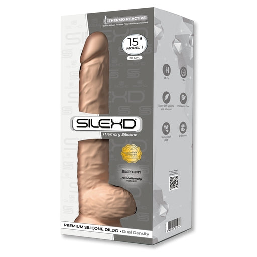 SilexD Thermo Reactive Dual Density Premium Silicone Suction Cup Dildo with Balls 15 inch Flesh