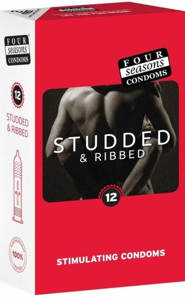 Four Seasons STUDDED & RIBBED Stimulating Condoms 12 pack