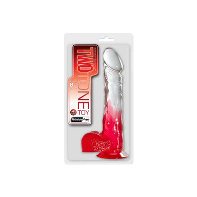 TWO TONE 8 inch DONG Clear Red Dildo with balls