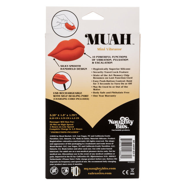 Naughty Bits MUAH Vibrating Lips Red Mini Bullet Vibrator