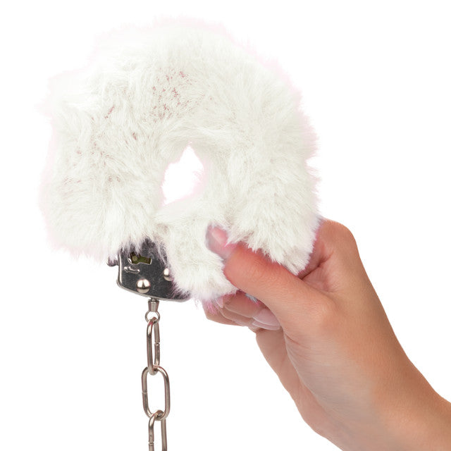 CaleXOtics ULTRA FLUFFY FURRY CUFFS Silver Metal Handcuffs with Luxurious White Faux Fur