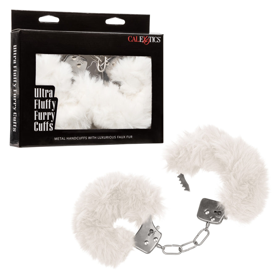 CaleXOtics ULTRA FLUFFY FURRY CUFFS Silver Metal Handcuffs with Luxurious White Faux Fur