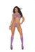 Elegant Moments Sheer Strappy Lace Bralette + Triple Strap Matching Thong and Knee Highs 3 Piece Set Purple One Size