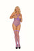 Elegant Moments Fence Net Open Cup Bra Teddy and Matching Stockings 2 Piece Set Purple Queen Size