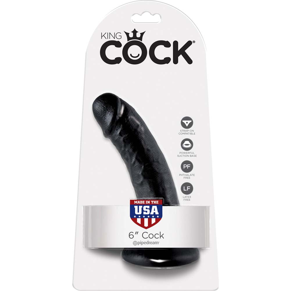 King Cock Tapered Realistic Dildo with Suction Cup - 6 Inch Black