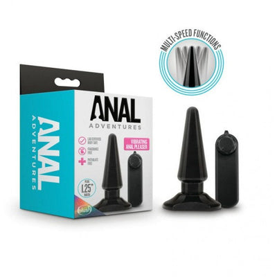 Anal Adventures Basic Vibrating Anal Pleaser with Remote Control Black Vibrating Butt Plug