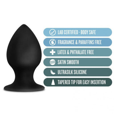 Anal Adventures Platinum Silicone Anal Stout Plug Black Anal Stretching Butt Plug with Suction Cup Large