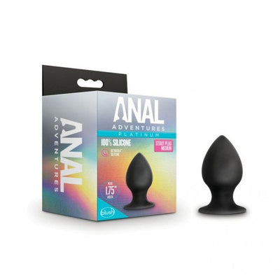 Anal Adventures Platinum Silicone Anal Stout Plug Black Anal Stretching Butt Plug with Suction Cup Medium