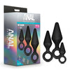 Anal Adventures Platinum Silicone LOOP BUTT PLUG Kit 3 Black Graduating Plugs