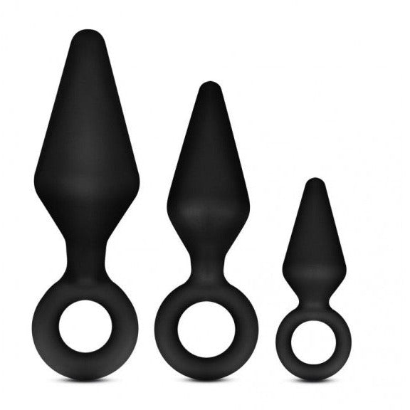 Anal Adventures Platinum Silicone LOOP BUTT PLUG Kit 3 Black Graduating Plugs