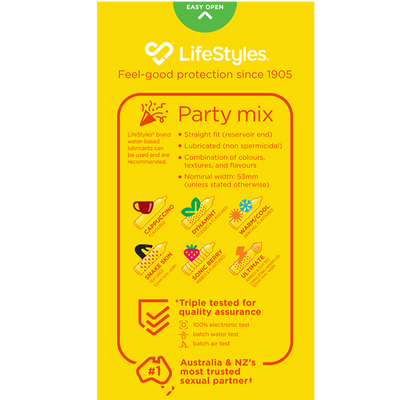 Lifestyles Condoms PARTY MIX 20 Pack of colours textures and flavours