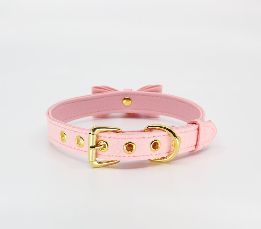 Berlin Baby Dainty Kitty Faux Suede Adjustable Collar with Bow Grained Leatherette Lining and Functional Cat Bell