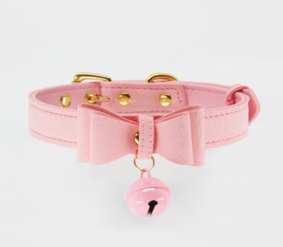 Berlin Baby Dainty Kitty Faux Suede Adjustable Collar with Bow Grained Leatherette Lining and Functional Cat Bell