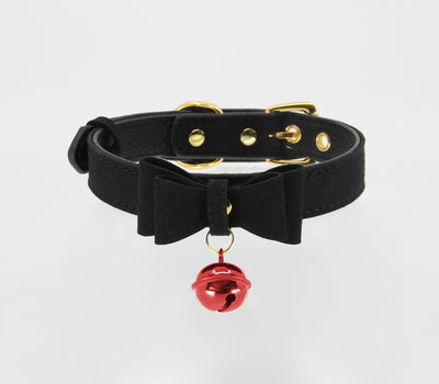 Berlin Baby Dainty Kitty Faux Suede Adjustable Collar with Bow Grained Leatherette Lining and Functional Cat Bell