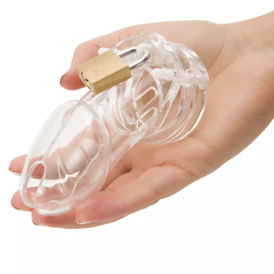 CB 6000 Premium Male Chastity Device Cock Cage and Lock Set 3.25 inch Clear