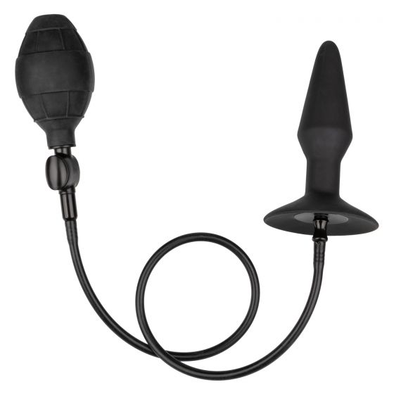 CalExotics Medium Silicone Inflatable Anal Butt Plug with Suction Cup Base and Detachable Hose 4.25 inch Black 