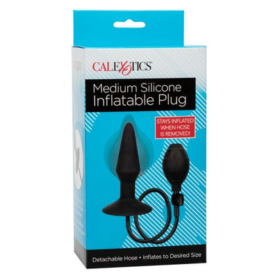 CalExotics Medium Silicone Inflatable Anal Butt Plug with Suction Cup Base and Detachable Hose 4.25 inch Black