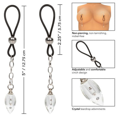 CalExotics Nipple Play Non Piercing Nipple Jewelry Crystal Teardrop Non Tarnishing Jewellery