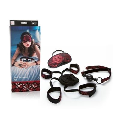 CalExotics Scandal Bed Restraint Kit includes Under the Bed Restraint + Blindfold + Breathable Ball Gag + Wrist Handcuffs + Ankle Restraints
