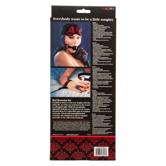 CalExotics Scandal Bed Restraint Kit includes Under the Bed Restraint + Blindfold + Breathable Ball Gag + Wrist Handcuffs + Ankle Restraints