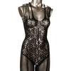 CalExotics Scandal Plus Size Strappy Lace Body Suit Bodystocking with Open Crotch Black Queen Size Fits up to 3X