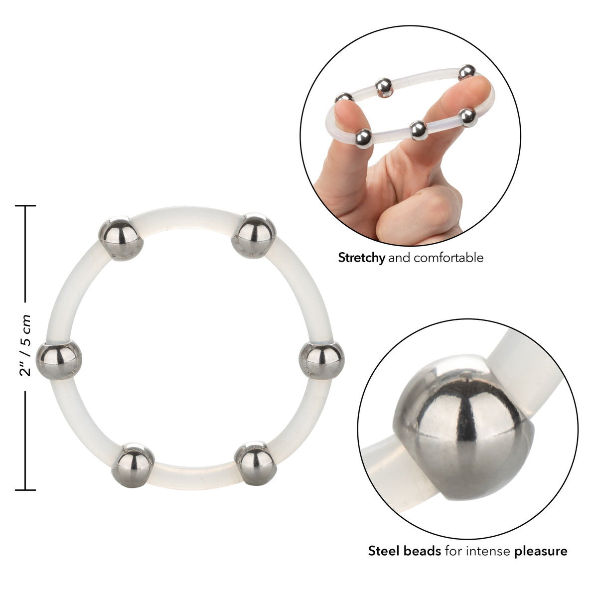 CalExotics Steel Beaded Silicone Cock Ring 2 inch X-Large