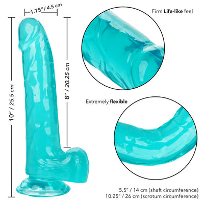 Calexotics SIZE QUEEN Flexible Dildo with Suction Cup 8 inch Turquoise Blue