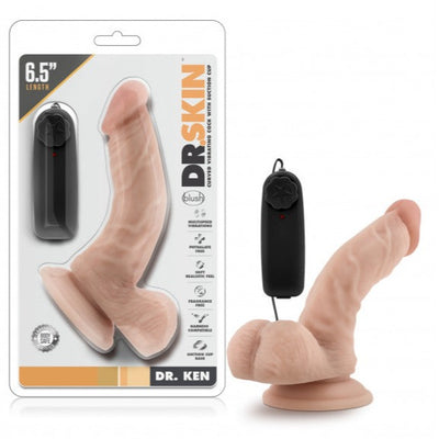 Dr Skin DR KEN Vibrating Realistic Cock with Suction Cup 6.5 inch Vanilla Dildo with Remote Control